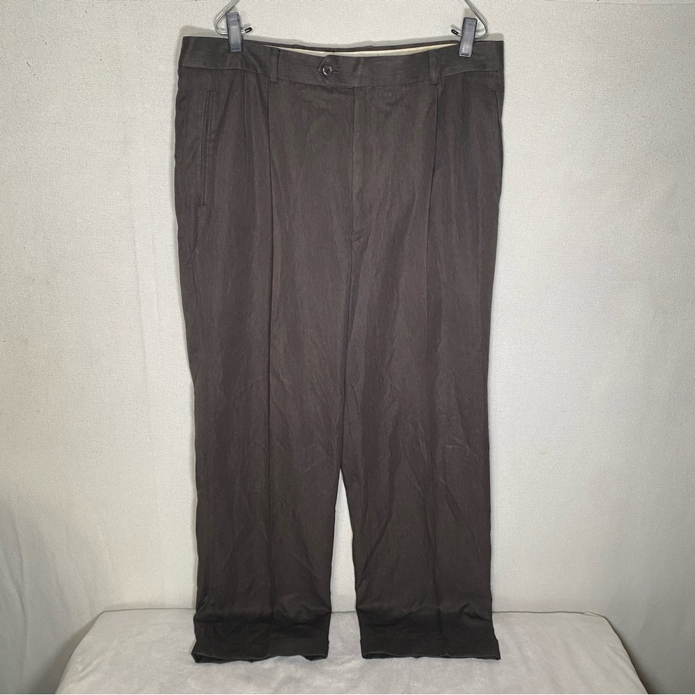Baracuta Men’s 36x30 Dress Pants Pleated Dark Gray Cuffed Trousers Slacks